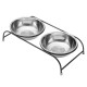 Double Pet Bowl Dish Dog Cat Stand Feeder Food Water Stainless Steel Durable