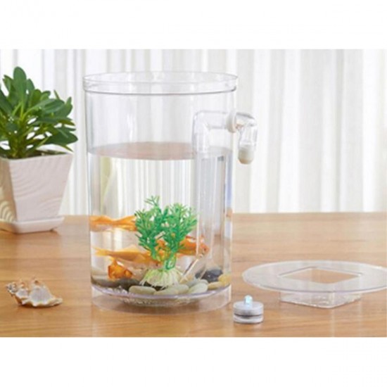 Ecological Cylindrical Miniature Plastic White Fish Tank Desktop Decor Fishing Kits