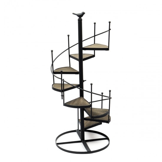 European Style Wrought Iron Retro Flower Stand Solid Wood Shelf Revolving Multi-Layer Staircase Balcony Garden Flower Pot Rack