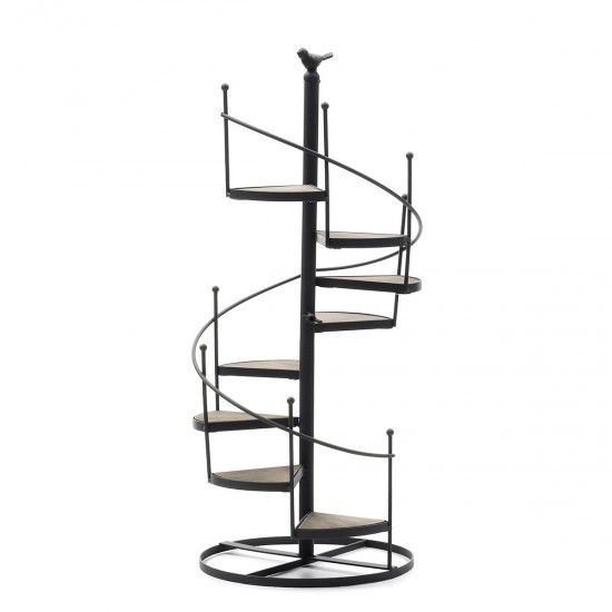 European Style Wrought Iron Retro Flower Stand Solid Wood Shelf Revolving Multi-Layer Staircase Balcony Garden Flower Pot Rack