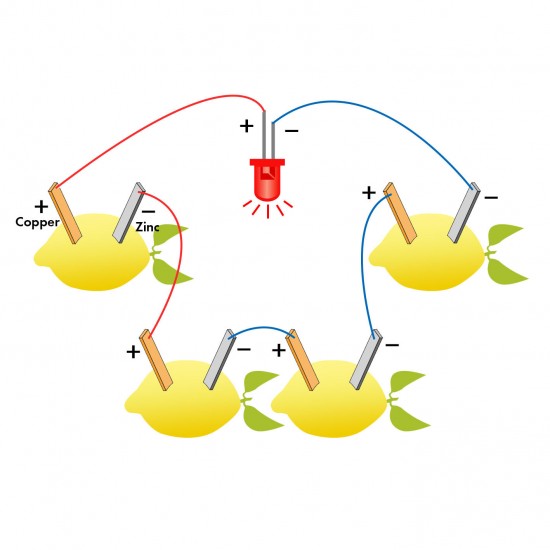 Fruit Battery Kit Light Diode Orange Potato Lemon Generator Science Project Student Experiment