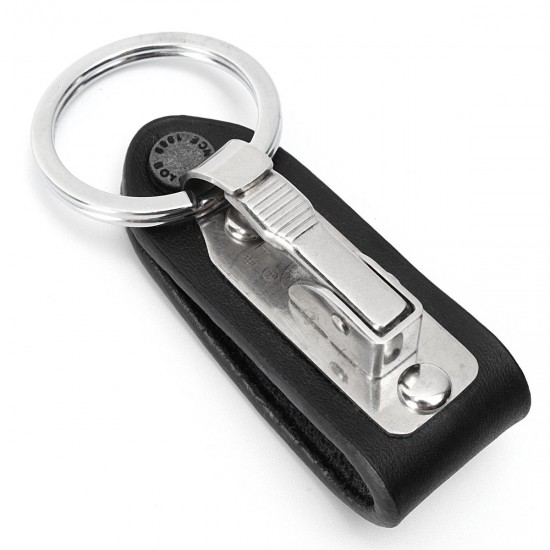 Leather Quick Detachable Belt Keychain Stainless Steel Chain Clip Car Key Ring Holder Gift Black