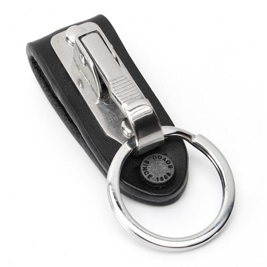 Leather Quick Detachable Belt Keychain Stainless Steel Chain Clip Car Key Ring Holder Gift Black