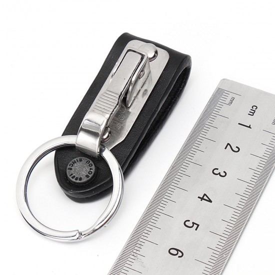 Leather Quick Detachable Belt Keychain Stainless Steel Chain Clip Car Key Ring Holder Gift Black