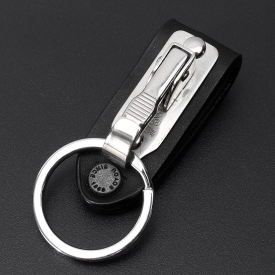 Leather Quick Detachable Belt Keychain Stainless Steel Chain Clip Car Key Ring Holder Gift Black