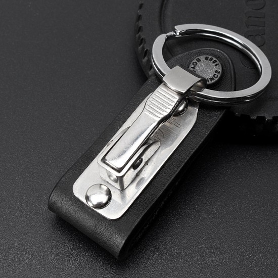 Leather Quick Detachable Belt Keychain Stainless Steel Chain Clip Car Key Ring Holder Gift Black