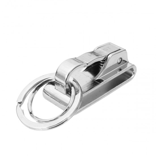 Modern Double Loops Ring Buckle Keyring Key Clip On Belt Leather Detachable Silver Keychain Gifts