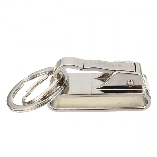 Modern Double Loops Ring Buckle Keyring Key Clip On Belt Leather Detachable Silver Keychain Gifts