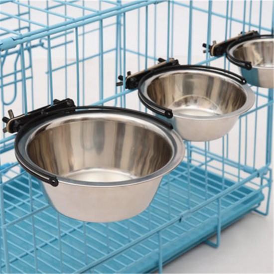 Stainless Steel Pet Dog Puppy Hanging Food Water Bowl Feeder For Crate Cage Coop Decorations