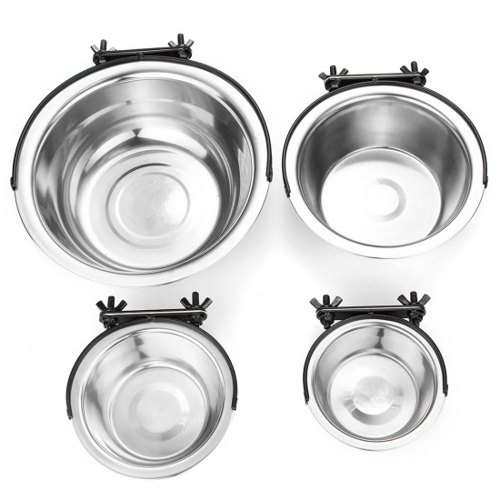 Stainless Steel Pet Dog Puppy Hanging Food Water Bowl Feeder For Crate Cage Coop Decorations