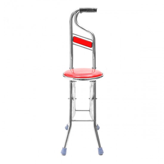 Stainless Steel Portable Folding Walking Stick Chair Seat Stool Travel Cane