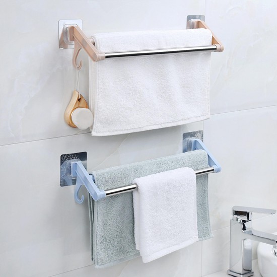 Suction Cup Bathroom Kitchen Double Towel Holder Rack Rail Shelf Rack Hanger Bar