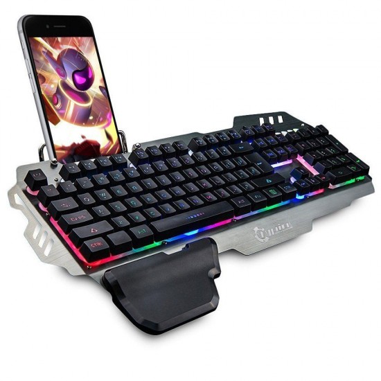 Keyboard LED Backlight Gaming Keyboard with Mechanical Feeling 104 Keys Waterproof Material Keyboard Holder for PC Gamer Home Office