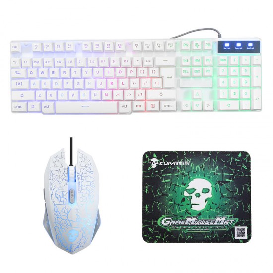 Rainbow Backlight USB Wired Gaming Keyboard 2400DPI LED Mouse Combo with Mouse Pad