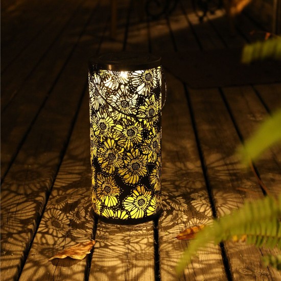 LED Solar Lantern Hanging Light with Handle Solar Lantern Waterproof Landscape Lantern Chrysanthemum Shadow Light for Outdoor Garden Hollow