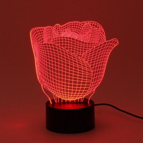 3D Illuminated Color Changing Rose LED Desk Night Light Lamp