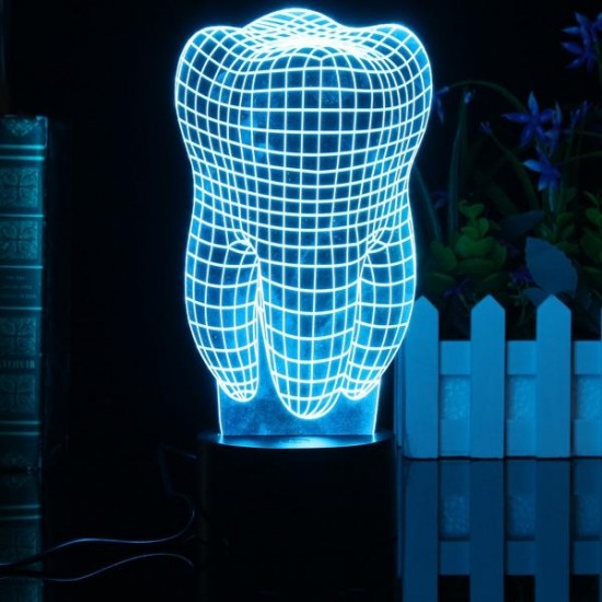 3D Illuminated Color Changing Touch Switch Tooth LED Desk Night Light Lamp Xmas Gift