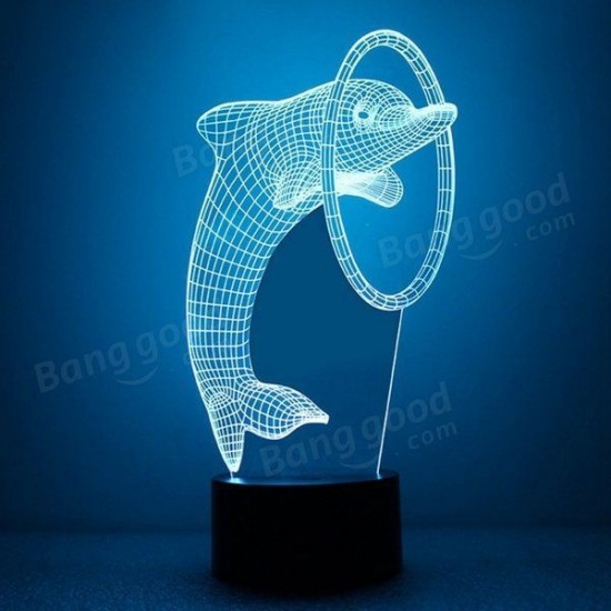 3D Optical Dolphin Night Light 7 Color Changing LED Desk Table Lamp DC5V