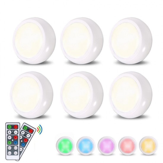 6pcs LED Night Light RGBW / White Wiress Remote Contro Cabinet Light for Bedroom Kitchen Closet