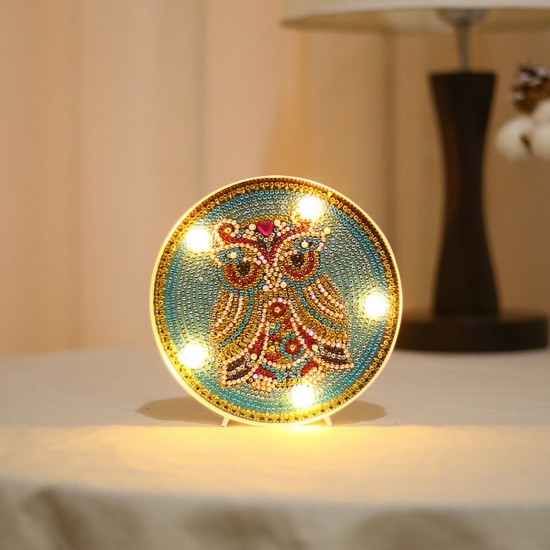 DIY LED Diamond Painting Mandala Elephant Owl Night Light Art Home Decor Gift