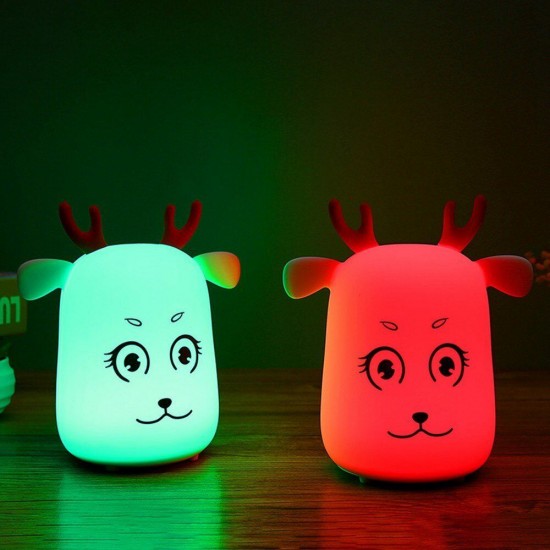 Novel Cute LED Rechargeable Silicone Deer Night Light Tap Control Bedroom Home Decor Lamp Kids Gift