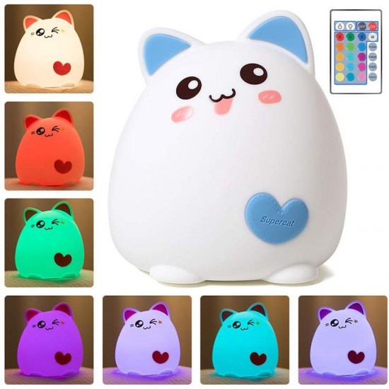 RGB Cat Silicone LED Touch Sensor Light Cute Cartoon Night Lamp Children Bedroom