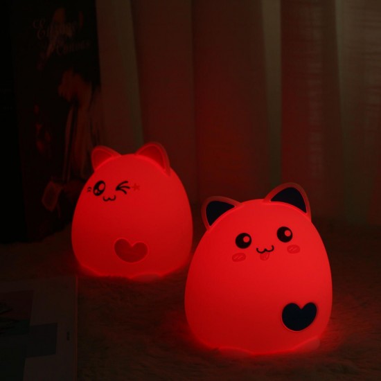 RGB Cat Silicone LED Touch Sensor Light Cute Cartoon Night Lamp Children Bedroom