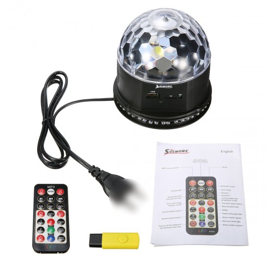 US Plug Remote Sound Activated Control LED Crystal Magic Ball Light Party KTV