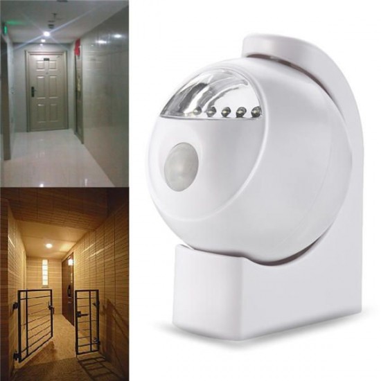 Wireless 5 LED PIR Motion Sensor Light Control Battery Powered Night Light Wall Cabinet Lamp