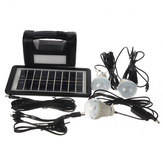 10W Solar Panel Generator System FM Radio USB TF Slot LED Lamp with 3 Bulbs for Outdoor Use