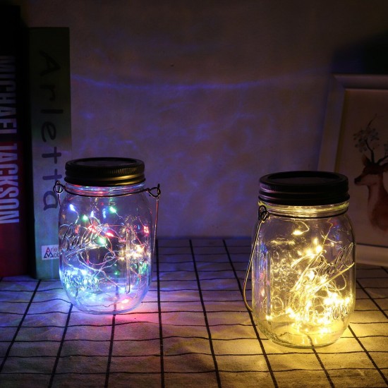 20 LED Solar String Light Mason Jar Lamp Hanging Outdoor Garden Decor Waterproof