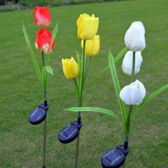 2V Solar Power Mult Tulip Flower Garden Stake Landscape Lamp Outdoor Yard LED Light for Home