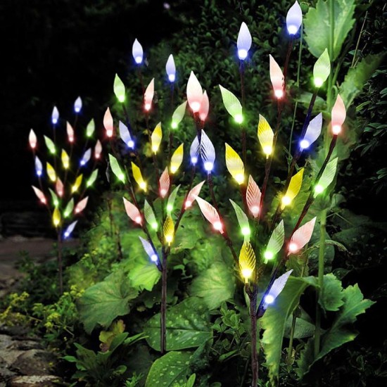 3PCS Solar Powered Tree Branch Leaf Pattern LED Garden Holiday Light Outdoor Path Waterproof Decorative