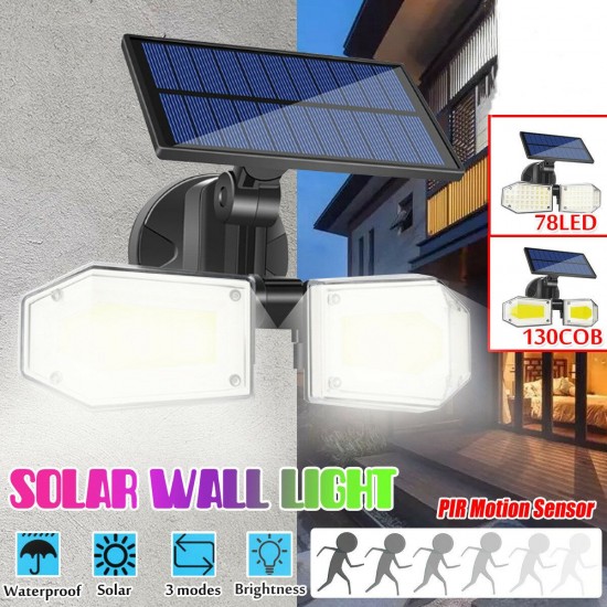 Outdoor Motion Sensor LED Solar Light 78LED/130COB Three Modes Waterproof Security Wall Lamp for Garden Street