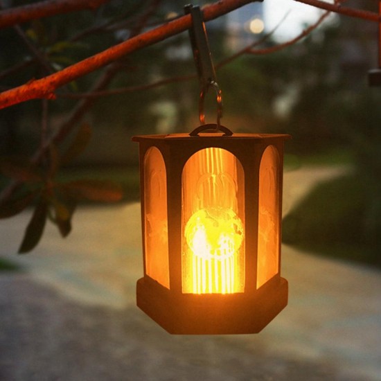 Solar Powered 96 LED Flame Effect Hanging Lantern Light Outdoor Waterproof Garden Lawn Tree Decor