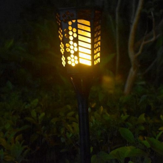 Solar Powered 96 LED Flame Lawn Light Outdoor Waterproof IP65 Garden Path Wall Torch Lamp