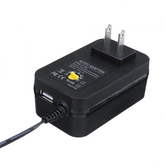 30W Adjustable 3/4.5/5/6/7.5/9/12V AC DC Power Adapter Universal Charger for LED Strip Light US Plug