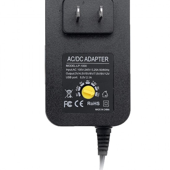 30W Adjustable 3/4.5/5/6/7.5/9/12V AC DC Power Adapter Universal Charger for LED Strip Light US Plug