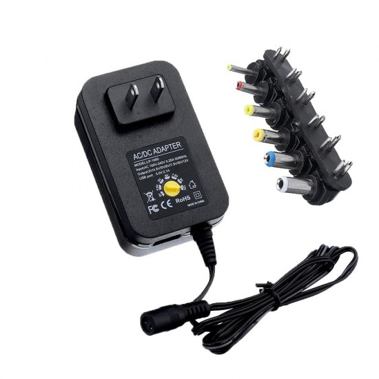 30W Adjustable 3/4.5/5/6/7.5/9/12V AC DC Power Adapter Universal Charger for LED Strip Light US Plug