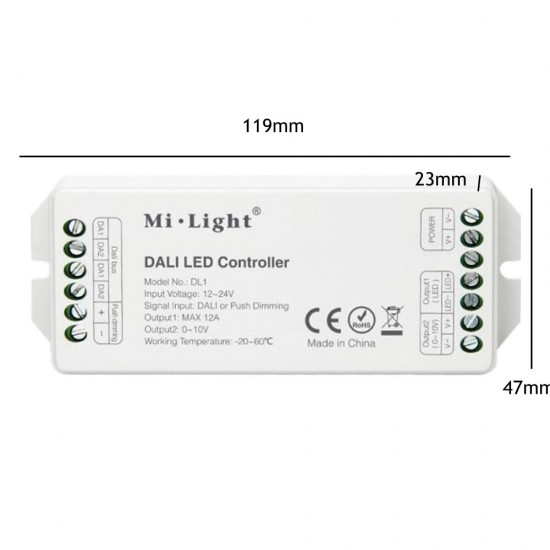 DL1 DALI LED Dimmer Controller Single Channel Max 12A Dimming Signal/Push Dimming for Strip Light DC12V-24V