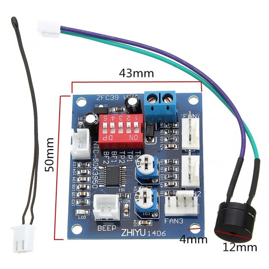 DC 12V Four Wire Thermostat PWM PC CPU Fan Temperature Control Speed Controller Module