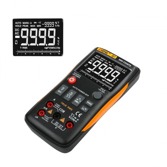 Q1 9999 Counts True RMS Digital Multimeter AC DC Voltage Current Tester Orange Yellow