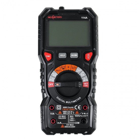 RM114A Digital Multimeter Meter 6000 Counts Amp Ohm Voltmeter Auto/Manual Range Voltage Tester AC DC