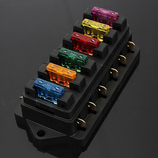 6Way Blade Fuse Box Block Holder ATO ATC Circuit Standard for 12V 24V Car Marine