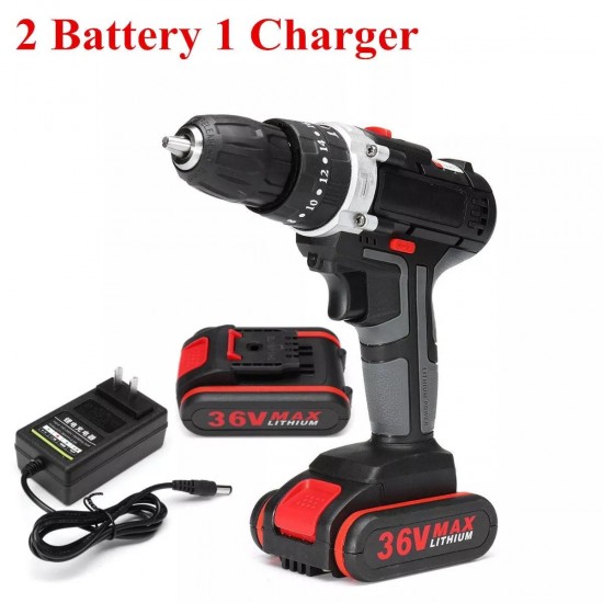 36V 5200mAh Lithium Cordless Electric Screwdriver Power Drill Driver W/ 1 or 2 Battery