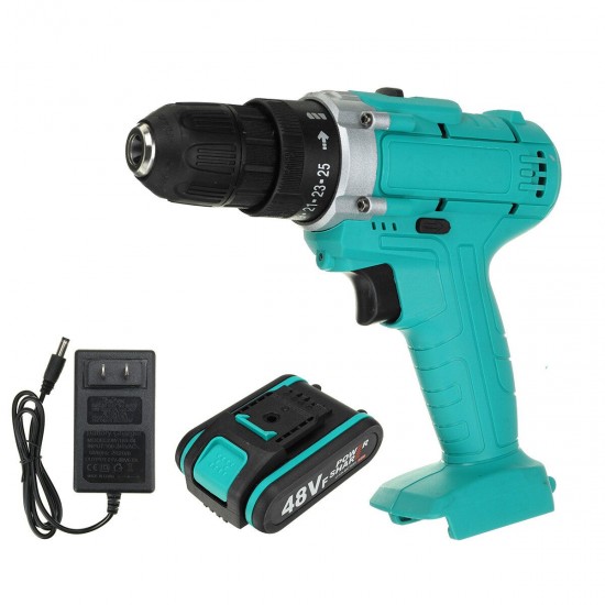 48V 3/8'' Chuck Powered Electric Drill LED Light Cordless Screwdriver W/ 1/2x Battery