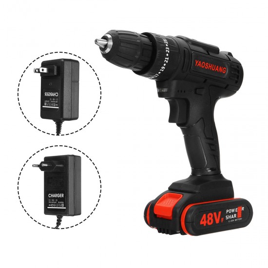 48V 3/8'' Cordless Rechargeable Electric Impact Hammer Driver Drill +2 Battery