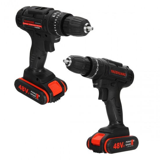 48V 3/8'' Cordless Rechargeable Electric Impact Hammer Driver Drill +2 Battery