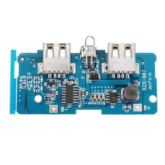 5pcs 3.7V To 5V 1A 2A Boost Module DIY Power Bank Mainboard Circuit Board Built In 18650 Lithium Battery Protection IC Double USB Output Voltage Protection