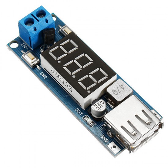 5pcs DC-DC 2 In 1 6.5V-40V To 5V Buck Step Down Power Module Voltmeter Automatic Calibration Stable Output 5V 2A USB Charging Port Reverse Connection Over-Current Over-Temperature Protection